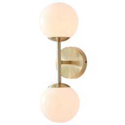 Furniturebox Alicia Opal Glass Globe Brass Wall Light - Size: 15 x 12 x 37cm - Gold - Wilko - thumbnail 1