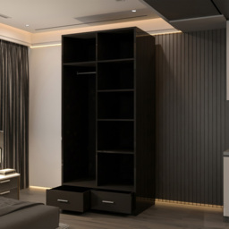 Sliding Wardrobes 4U 2 Door 2 Drawer Black High Gloss Hinge Door Wardrobe 90cm - Size: 2 Door, 2 Drawer - Wilko - thumbnail 5