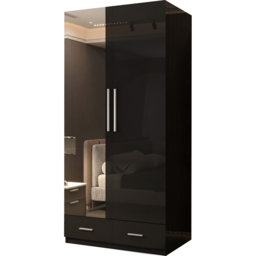 Sliding Wardrobes 4U 2 Door 2 Drawer Black High Gloss Hinge Door Wardrobe 90cm - Size: 2 Door, 2 Drawer - Wilko - thumbnail 3