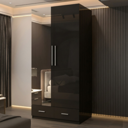 Sliding Wardrobes 4U 2 Door 2 Drawer Black High Gloss Hinge Door Wardrobe 90cm - Size: 2 Door, 2 Drawer - Wilko