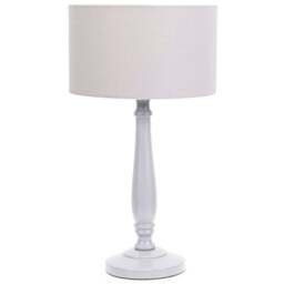 ValueLights Victoria Grey Fabric Drum Shade Grey Wood Traditional Stem LED Table Lamp - Size: 45.5 x 25.5 x 25.5cm - Wilko
