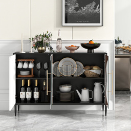 Costway 3 Door Black and White Sideboard - Size: 139 x 52 x 17cm - Multi - Wilko - thumbnail 4