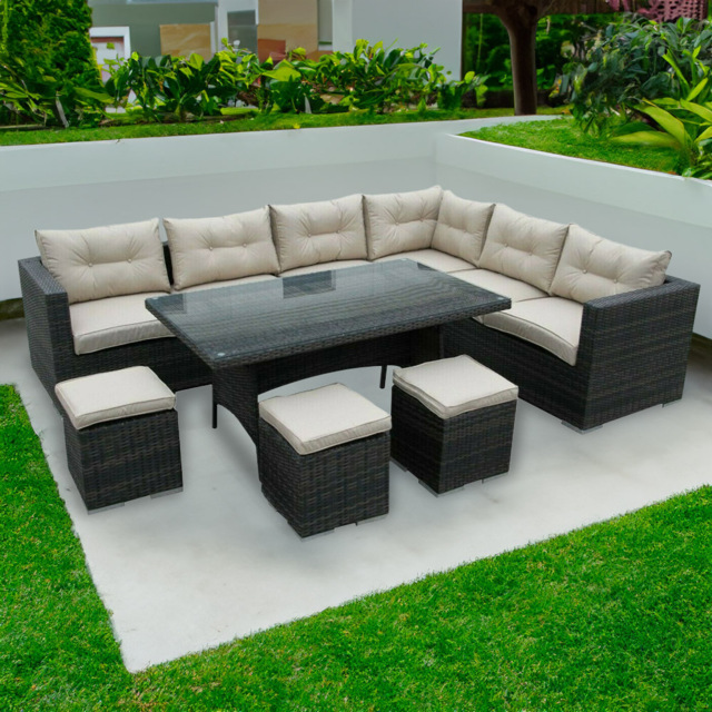 Furniture One 9 Seater Rattan Garden Corner Sofa Set - Brown - Wilko - image 1