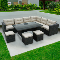 Furniture One 9 Seater Rattan Garden Corner Sofa Set - Brown - Wilko - thumbnail 1