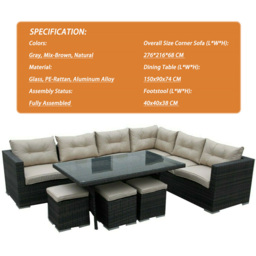 Furniture One 9 Seater Rattan Garden Corner Sofa Set - Brown - Wilko - thumbnail 4