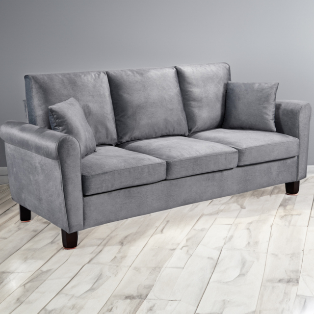 Brooklyn 3 Seater Grey Brushed Velvet Sofa - Wilko - image 1