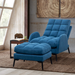 Living and Home Blue Leisure Recliner Armchair with Ottoman Footstool - Size: Single - Wilko - thumbnail 6