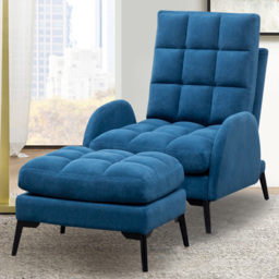 Living and Home Blue Leisure Recliner Armchair with Ottoman Footstool - Size: Single - Wilko - thumbnail 1