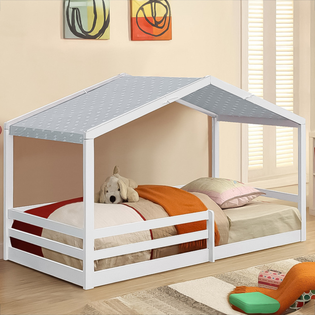 Brooklyn Single White Wooden House Style Bed with Grey Tent - Wilko - image 1