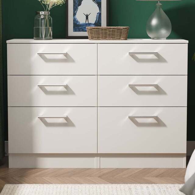 Crowndale Devon 6 Drawer Matt Grey Wide Chest of Drawers Ready Assembled - Grey Matt - Wilko - image 1