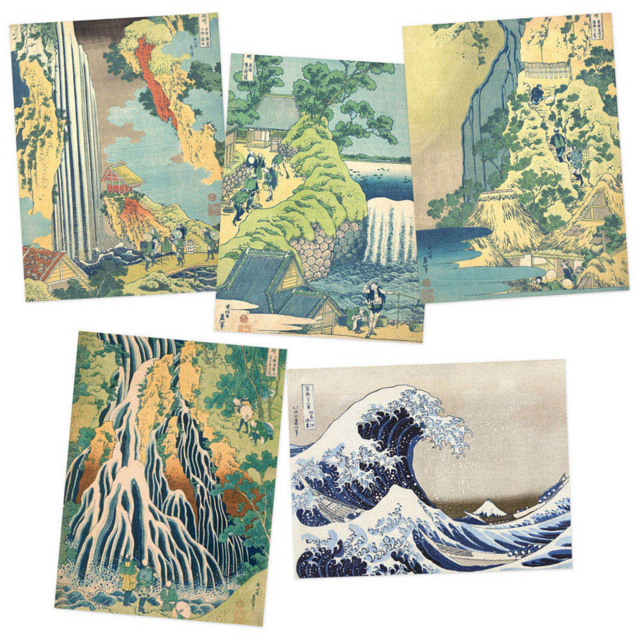 Artery8 Hokusai Tour Waterfalls Provinces Ono Wall Art Print 30 x 41cm 5 Pack - Size: 40.5 x 30.5 x 0.3cm - Multi - Wilko - image 1