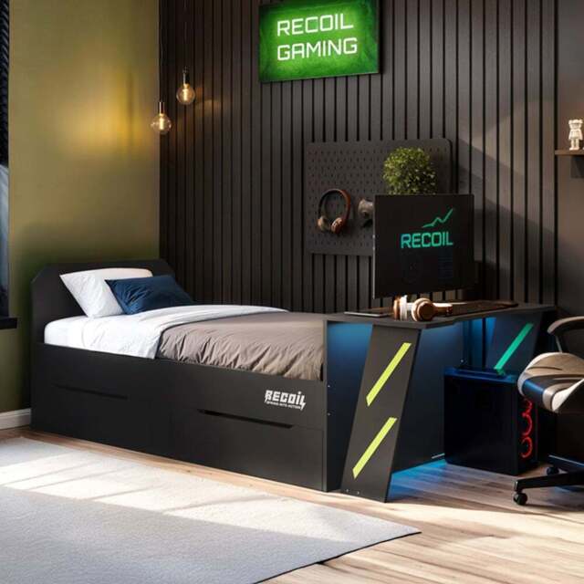 Flair Alister Single Charcoal and Green Gaming Bed with Desk - Wilko - image 1