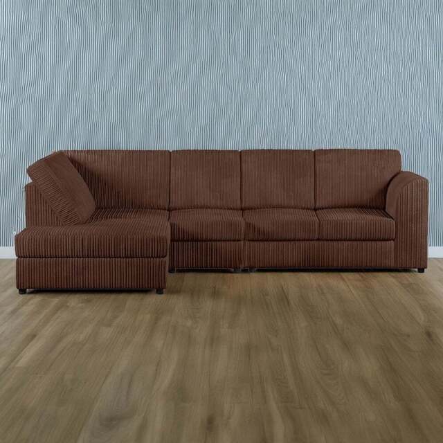 Luxor 4 Seater Chocolate Jumbo Cord Left Hand Facing Full Back L Shaped Corner Sofa Set - Brown - Wilko - image 1