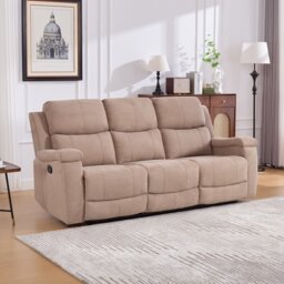 Ledbury 3 Seater Beige Fabric Manual Recliner Sofa - Wilko
