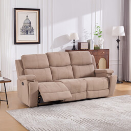 Ledbury 3 Seater Beige Fabric Manual Recliner Sofa - Wilko - thumbnail 3