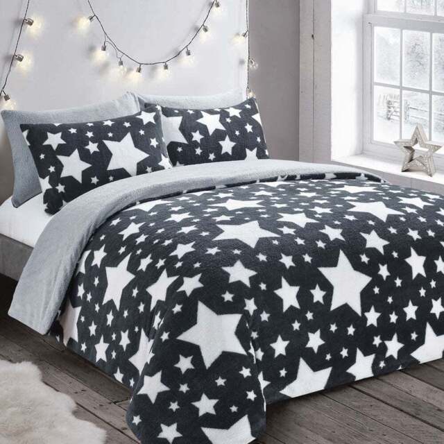Galaxy Navy Teddy Duvet Set Double - Grey - Velosso - Wilko - image 1