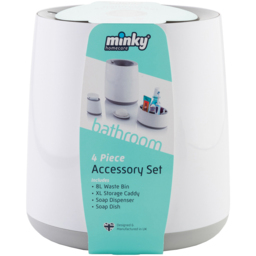 Minky White and Grey Bathroom Accessory Set 4 Pack - Size: 18 x 25 x 28cm - Wilko - thumbnail 4
