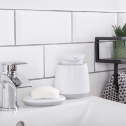 Minky White and Grey Bathroom Accessory Set 4 Pack - Size: 18 x 25 x 28cm - Wilko - thumbnail 6