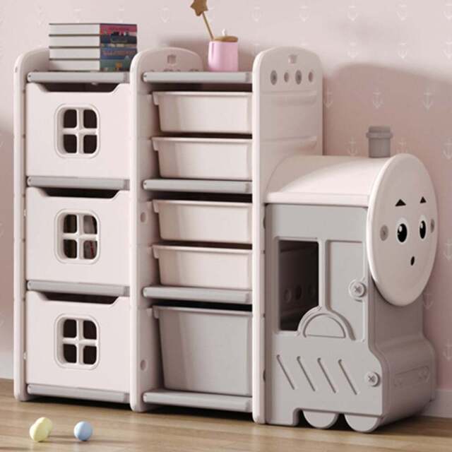 H&O Direct 3 Tier White Train Shaped Kids Toy Organiser - Size: 85 x 96 x 33cm - Grey - Wilko - image 1