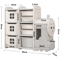 H&O Direct 3 Tier White Train Shaped Kids Toy Organiser - Size: 85 x 96 x 33cm - Grey - Wilko - thumbnail 7
