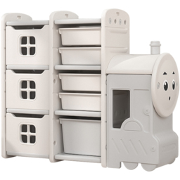 H&O Direct 3 Tier White Train Shaped Kids Toy Organiser - Size: 85 x 96 x 33cm - Grey - Wilko - thumbnail 3