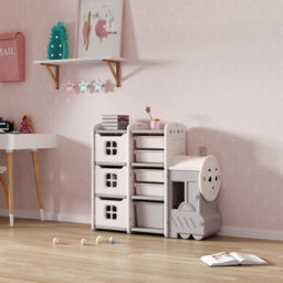 H&O Direct 3 Tier White Train Shaped Kids Toy Organiser - Size: 85 x 96 x 33cm - Grey - Wilko - thumbnail 6