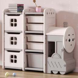 H&O Direct 3 Tier White Train Shaped Kids Toy Organiser - Size: 85 x 96 x 33cm - Grey - Wilko - thumbnail 1