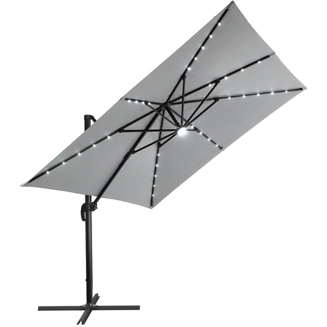 Living and Home Light Grey Square LED Rotatable Cantilever Parasol with Base 3m - Wilko - image 1