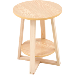 Living and Home 2-Tier Natural Round Solid Wood Coffee Side Table - Size: 50 x 50 x 50cm - Cream - Wilko - thumbnail 3