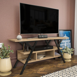 Decorotika Minerva Decorative 4 Open Shelf Black and Oak TV Unit - Size: 55 x 120 x 35cm - Multi - Wilko - thumbnail 7