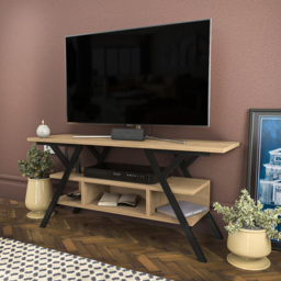 Decorotika Minerva Decorative 4 Open Shelf Black and Oak TV Unit - Size: 55 x 120 x 35cm - Multi - Wilko - thumbnail 6