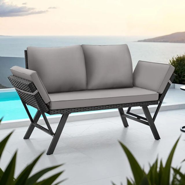 tectake Sintra 2 Seater Light Grey and Black Garden Sofa - Wilko - image 1