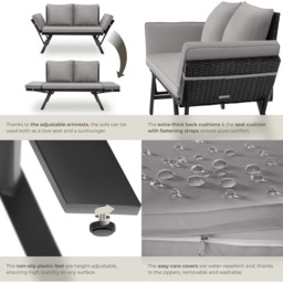tectake Sintra 2 Seater Light Grey and Black Garden Sofa - Wilko - thumbnail 6