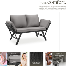 tectake Sintra 2 Seater Light Grey and Black Garden Sofa - Wilko - thumbnail 4