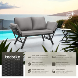 tectake Sintra 2 Seater Light Grey and Black Garden Sofa - Wilko - thumbnail 7