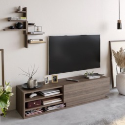Decorotika Linda 3 Shelf Walnut TV Unit and 6 Tier Wall Shelf - Size: 36 x 150 x 36.8cm - Brown - Wilko - thumbnail 6