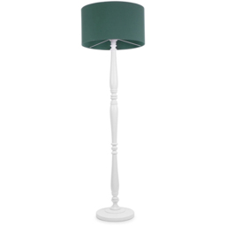 ValueLights Victoria Green Fabric Drum Shade White Wood Traditional Stem LED Floor Lamp - Size: 157 x 45 x 45cm - Wilko
