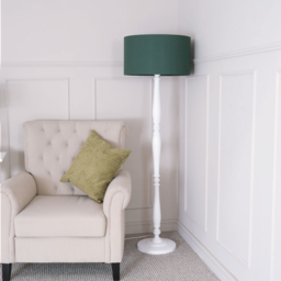 ValueLights Victoria Green Fabric Drum Shade White Wood Traditional Stem LED Floor Lamp - Size: 157 x 45 x 45cm - Wilko - thumbnail 4
