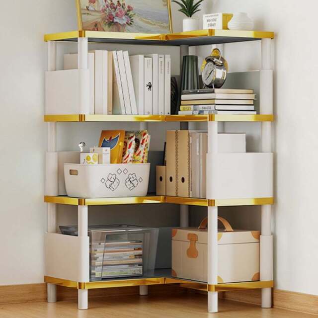 Living and Home 4 Shelf MDF L-Shaped Corner Bookshelf - Blue - Wilko - image 1