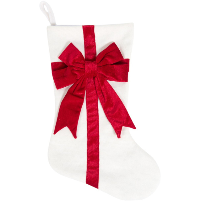 Luxury Velvet Bow StockingWhite and Red - Wilko - image 1