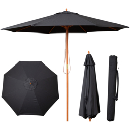 Samuel Alexander Black Wooden Garden Sun Shade Parasol with Carry Bag 2.7m - Wilko - thumbnail 4