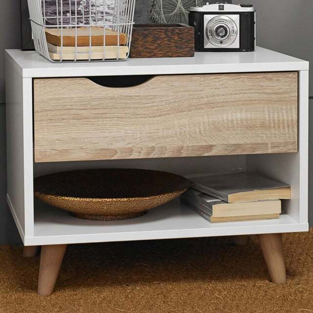 Stockholm Single Drawer Single Shelf Bedside Cabinet - White - LPD Home - Wilko - image 1