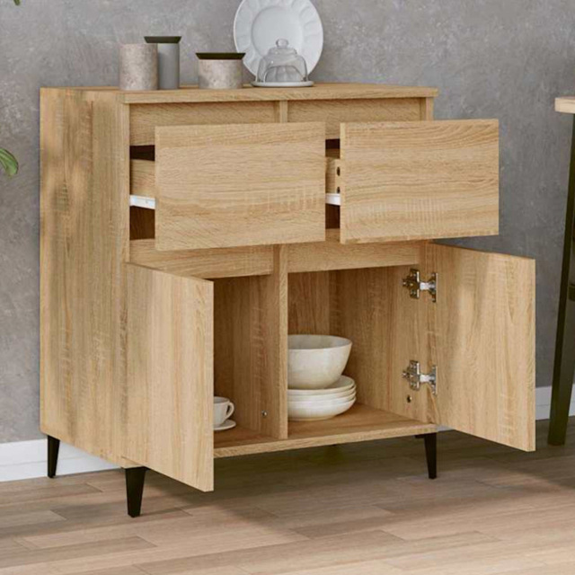 vidaXL 2 Door 2 Drawer Sonoma Oak Sideboard - Size: 70 x 60 x 35cm - Brown - Wilko - image 1