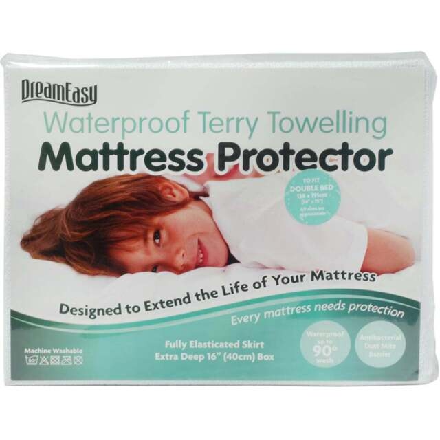 DreamEasy Terry Waterproof Pillow Protector Pair - Size: 48 x 74cm - White - Wilko - image 1