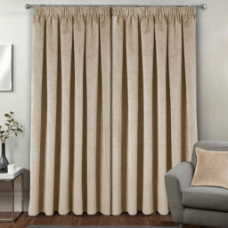 Enhanced Living Oxford Cream Thermal Blackout Pencil Pleat Velvet Single Door Curtain 168 x 214cm - Wilko - thumbnail 4