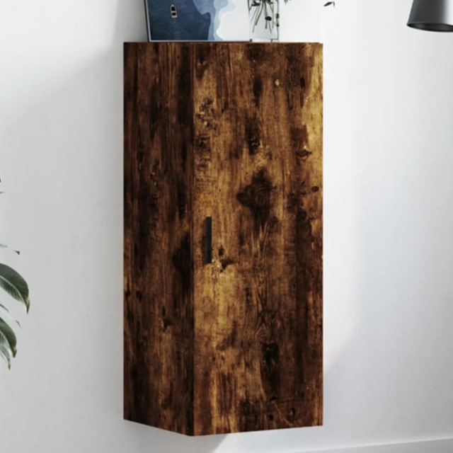 vidaXL Single Door Smoked Oak Wall Mounted Slim Storage Cabinet - Size: 90 x 34.5 x 34cm - Brown - Wilko - image 1
