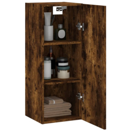 vidaXL Single Door Smoked Oak Wall Mounted Slim Storage Cabinet - Size: 90 x 34.5 x 34cm - Brown - Wilko - thumbnail 6