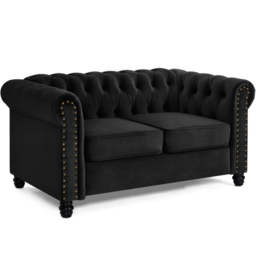Home Detail Chesterfield 2 Seater Studded Black Velvet Sofa - Wilko - thumbnail 3