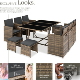 tectake Malaga 10 Seater Nature Garden Dining Set with Rain Cover - Grey - Wilko - thumbnail 4