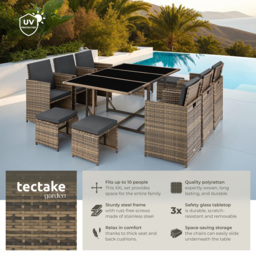 tectake Malaga 10 Seater Nature Garden Dining Set with Rain Cover - Grey - Wilko - thumbnail 7